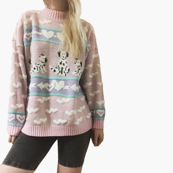 Vintage Sweaters - RARE VTG ADELE Dalmatian heart sparkle sweater